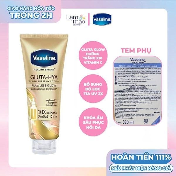 Sữa Dưỡng Thể Trắng Sáng Đều Màu Da Chống Nắng Ban Ngày Vaseline Healthy Bright Gluta-Hya Serum Burst UV Lotion