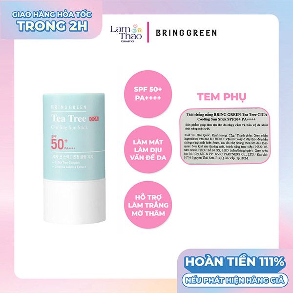 Kem Chống Nắng Mát Lạnh Bring Green Tea Tree Cica Cooling Sun Stick SPF 50+ PA++++