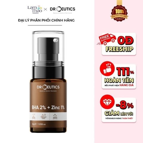  Tinh Chất Tẩy Tế Bào Chết Hóa Học Hỗ Trợ Giảm Mụn Và Sưng Mụn DrCeutics BHA 2% + Zinc 1% 