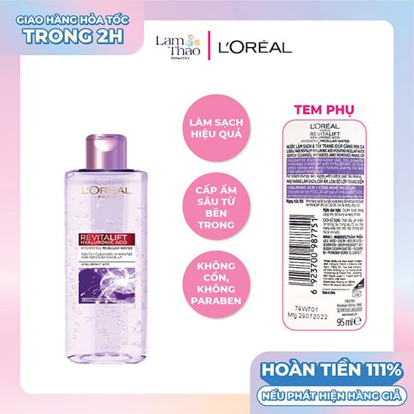 Nước Tẩy Trang Làm Sạch Và Cấp Ẩm Loreal Revitalift Hyaluronic Acid Hydrating Micellar Water