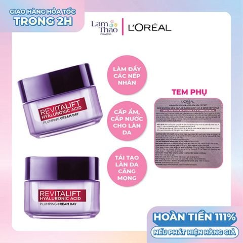  Kem Dưỡng Ẩm Giúp Da Căng Mướt Loreal Revitalift Hyaluronic Acid Plumping Cream Day 