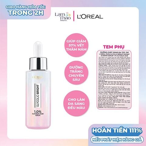  Dưỡng Chất Trắng Da Tức Thì Loreal Paris Glycolic-Bright Instant Glowing Serum 