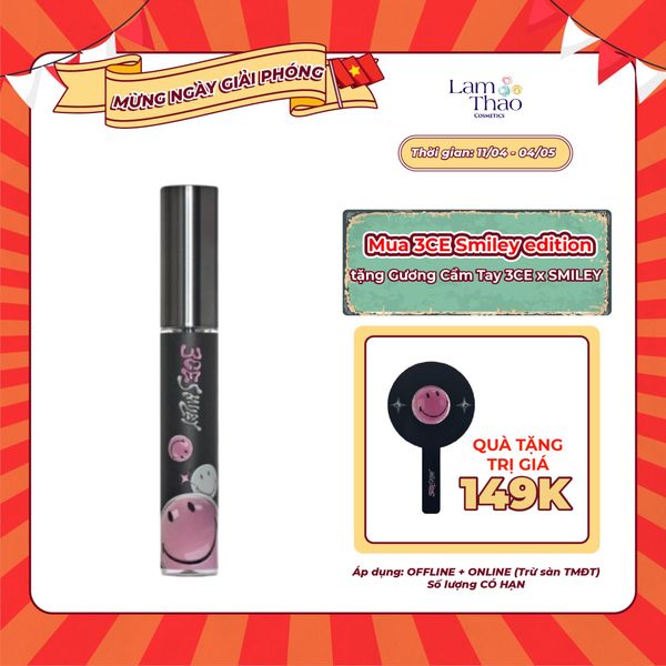 [TẶNG GƯƠNG CẦM TAY SMILEY] Son Kem Nhung Mịn Lỳ 3CE Velvet Lip Tint Smiley Edition