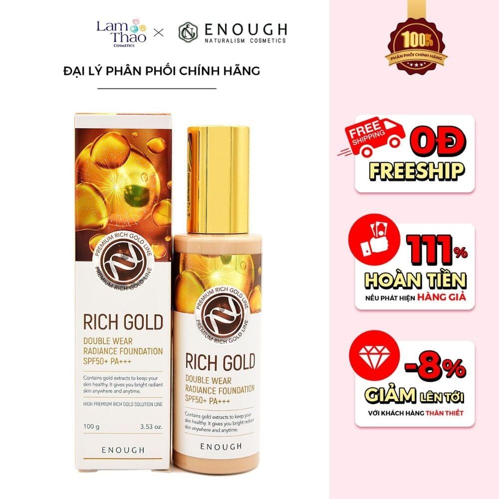 Kem Nền Cao Cấp Hỗ Trợ Ngăn Ngừa Lão Hóa Enough Rich Gold Double Wear Radiance Foundation SPF50+ PA+++