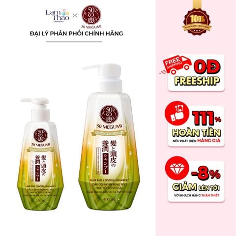  [MUA 1 SP 50 MEGUMI BẤT KÌ TẶNG 1 KHĂN 50 MEGUMI] Dầu Gội Hỗ Trợ Ngăn Rụng Tóc, Hỗ Trợ Phục Hồi Chuyên Sâu 50 Megumi Hair Fall Control Shampoo 
