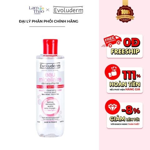  [MUA SIZE 500ML TẶNG BTT EVOLUDERM] Nước Tẩy Trang Chiết Xuất Lô Hội Cho Da Mẫn Cảm Kích Ứng Evoluderm Micellar Cleansing Water Reactive Skins 