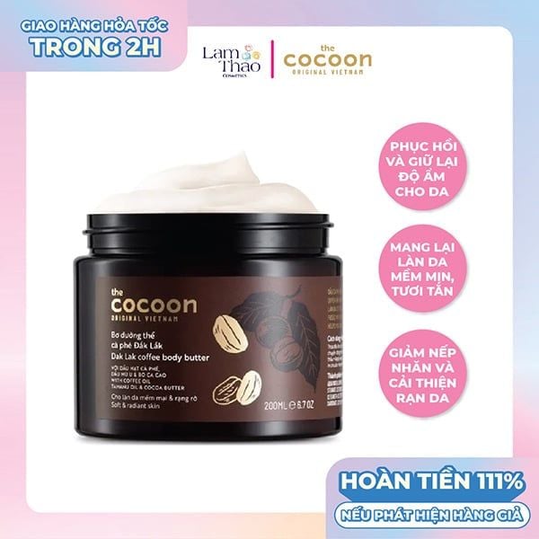 [HĐ COCOON TỪ 299K TẶNG 1 SON DƯỠNG COCOON] [HĐ COCOON TỪ 399K TẶNG 1 SỮA CHỐNG NẮNG COCOON 5ML]  Bơ Dưỡng Thể Cà Phê Đắk Lắk Cocoon Dak Lak Coffee Body Butter