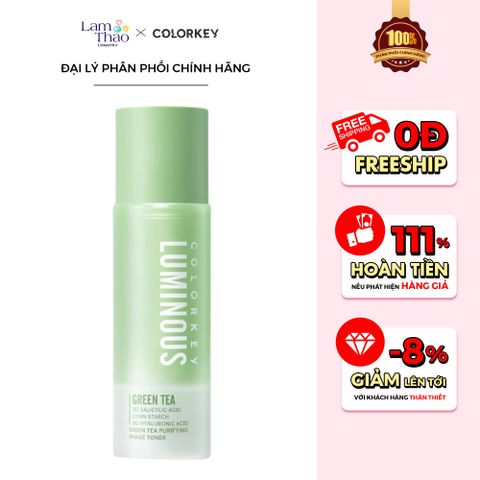  [DEAL SỐC 6.12 - 25.12 MUA HOÁ ĐƠN COLORKEY 499K TẶNG GƯƠNG + SON KEM LÌ] Nước Cân Bằng Da Chiết Xuất Trà Xanh Hỗ Trợ Kiềm Dầu, Dưỡng Ẩm, Làm Mịn Da Colorkey Luminous Green Tea Purifying Shake Toner 