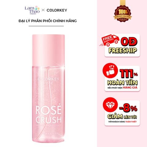  [DEAL SỐC 6.12 - 25.12 MUA HOÁ ĐƠN COLORKEY 499K TẶNG GƯƠNG + SON KEM LÌ] Xịt Thơm Colorkey Rose Crush Shimmer Fragrance Mist 