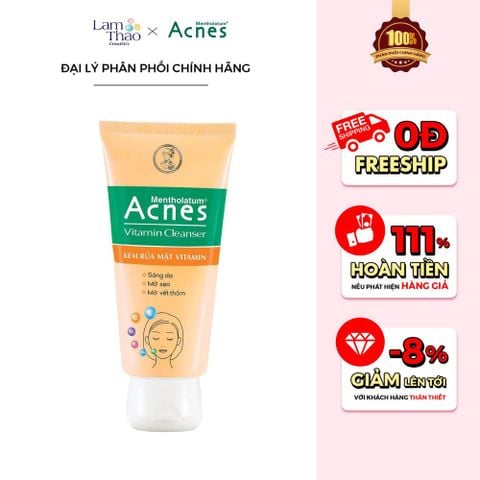  Kem Rửa Mặt Hỗ Trợ Làm Sáng Da Mờ Sẹo Thâm Acnes Vitamin Cleanser 
