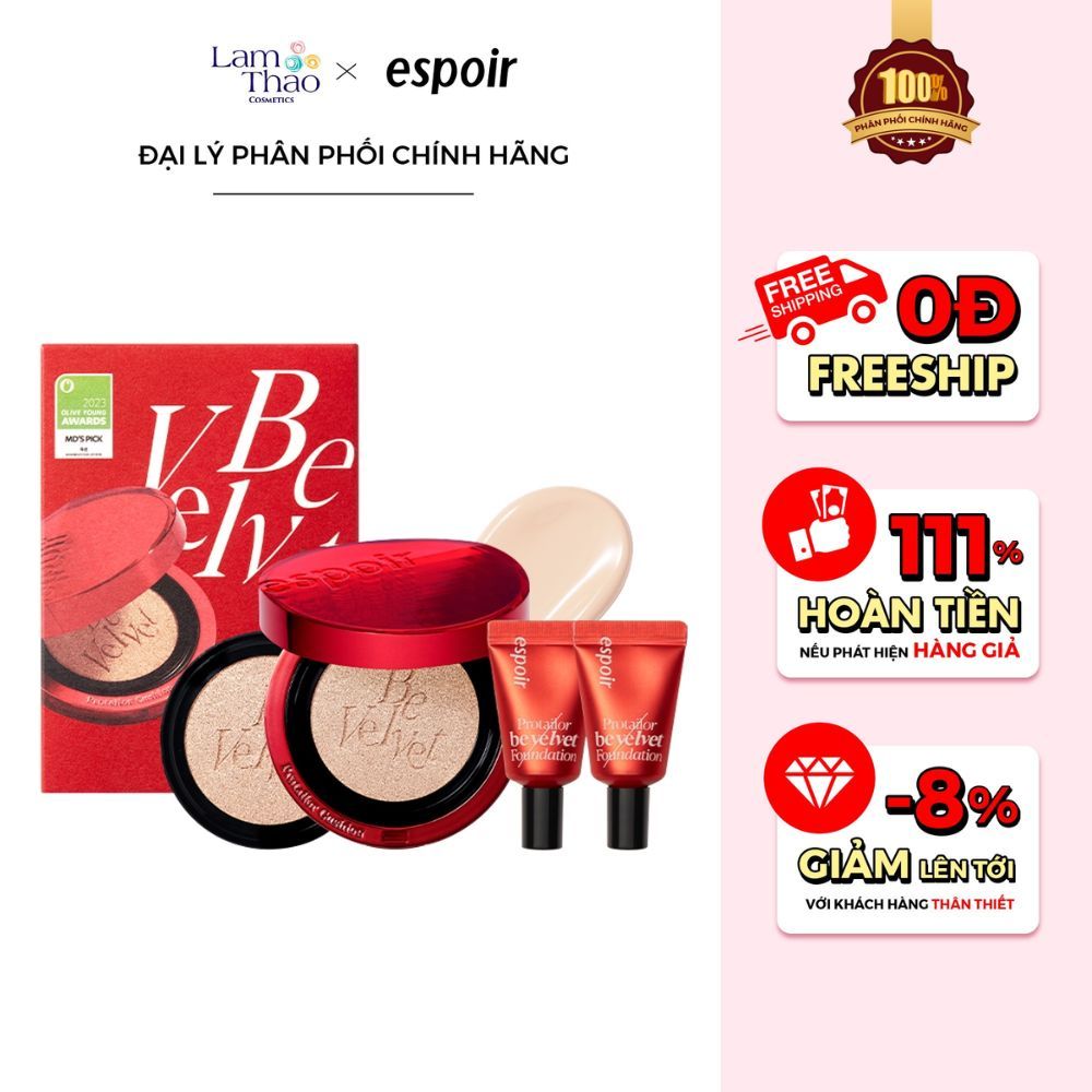 [Kèm Lõi Refill +2 Foundation 7ml] Phấn Nước Espoir Pro Tailor Be Velvet Cover Cushion New Class Awards Limited Edition  (Mẫu Mới)