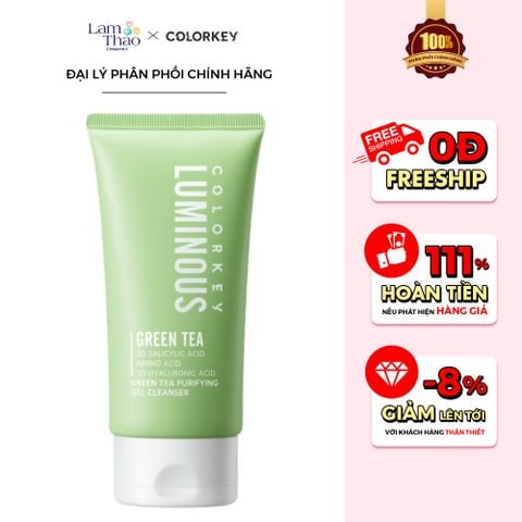  Gel Rửa Mặt Trà Xanh Colorkey Luminous Green Tea Purifying Gel Cleanser 