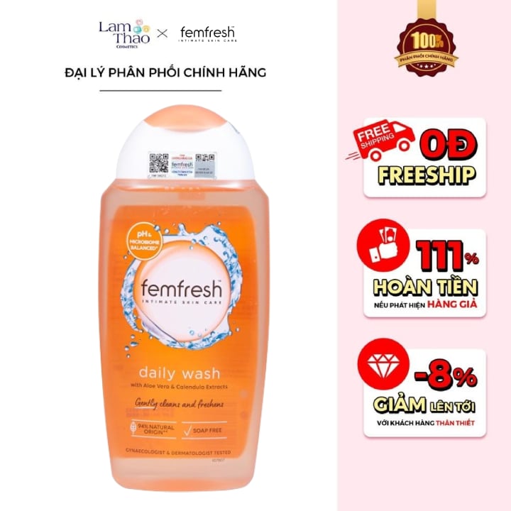 MUA SIZE 250ML TẶNG KHĂN LVK BEFOU BỊCH 10 MIẾNG Dung Dịch Vệ Sinh Phụ Nữ Cao Cấp Femfresh Daily Intimate Wash