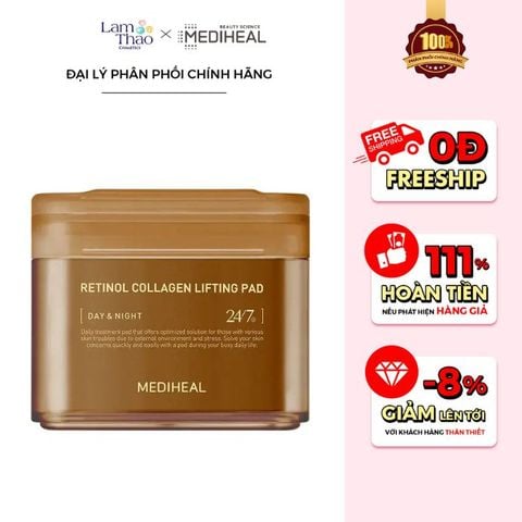  [DEAL 13/6 - 15/6 GIÁ SỐC] Toner Pad Cải Thiện Nếp Nhăn, Nâng Cơ, Chống Lão Hóa Mediheal Retinol Collagen Lifting Pad 