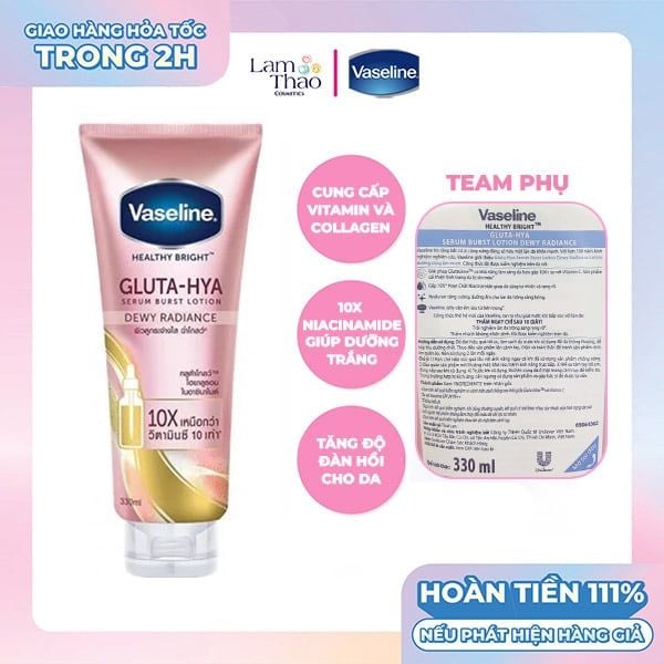 Sữa Dưỡng Thể Trắng Sáng Đều Màu Da Ban Đêm Vaseline Healthy Bright Gluta-Hya Serum Burst Lotion