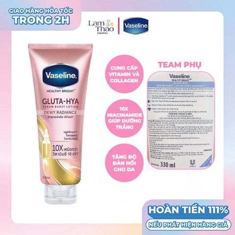  Sữa Dưỡng Thể Trắng Sáng Đều Màu Da Ban Đêm Vaseline Healthy Bright Gluta-Hya Serum Burst Lotion 