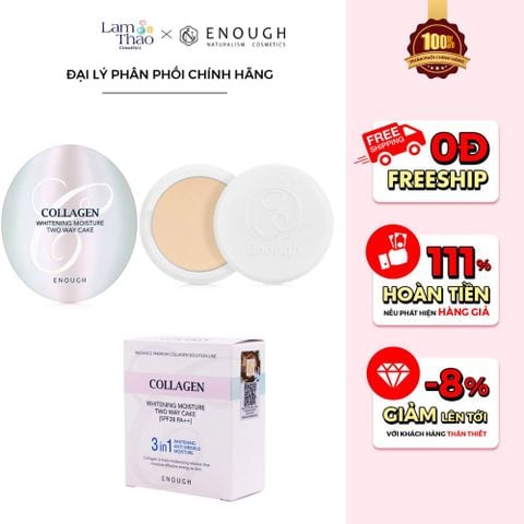  Phấn Phủ 2 Lõi Enough Collagen 3 In 1 Enough Collagen Two Way Cake (Có Refill) 