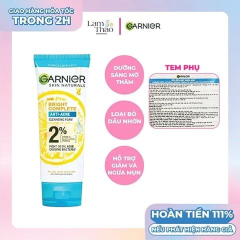 Sữa Rửa Mặt Ngăn Ngừa Mụn Garnier Skin Naturals Bright Complete Anti-Acne Cleansing Foam 