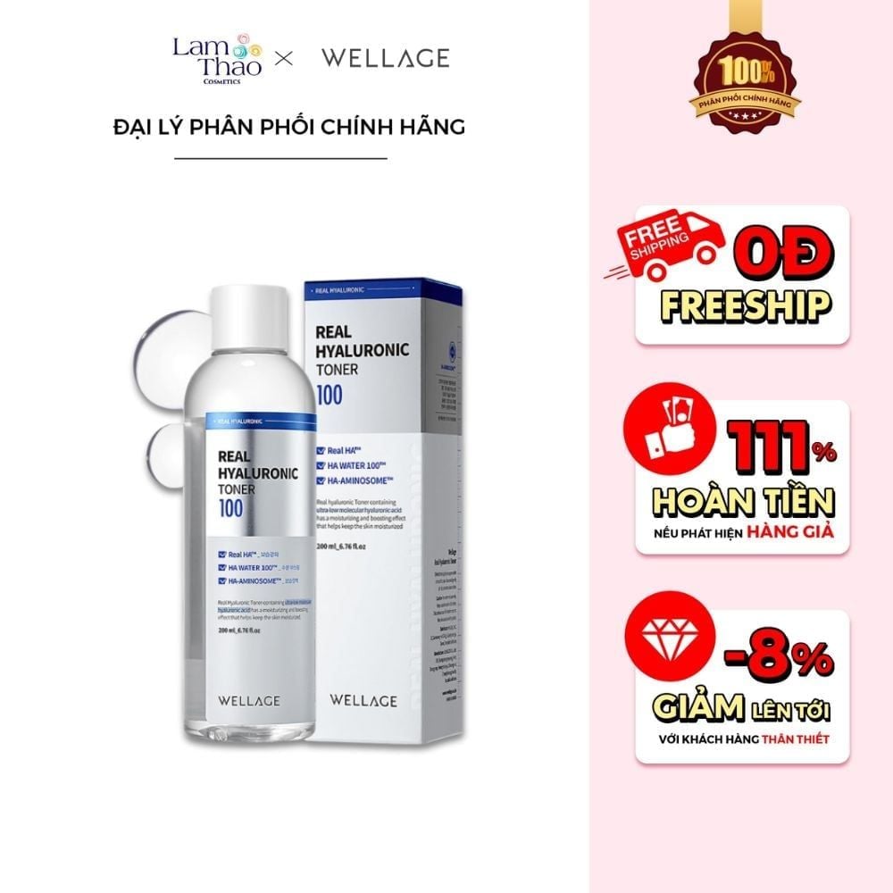 Nước Hoa Hồng Cấp Ẩm Sâu Cho Da Wellage Real Hyaluronic Toner 100