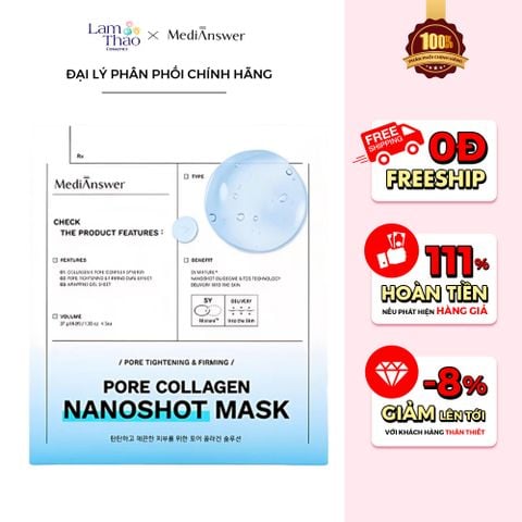  [DEAL SỐC 03.04 - 05.04 COMBO 3 MASK] Mặt Nạ Dạng Thạch Hỗ Trợ Thu Nhỏ Lỗ Chân Lông Và Săn Chắc Da MediAnswer Pore Collagen Nano Shot Mask (Mẫu mới) 