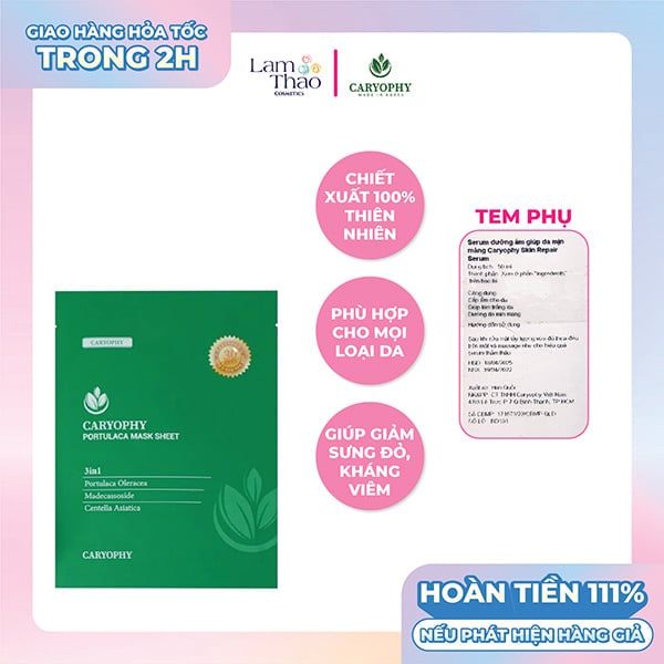 Mặt Nạ Dưỡng Da Làm Mờ Thâm Giảm Mụn Caryophy Portulaca Mask Sheet