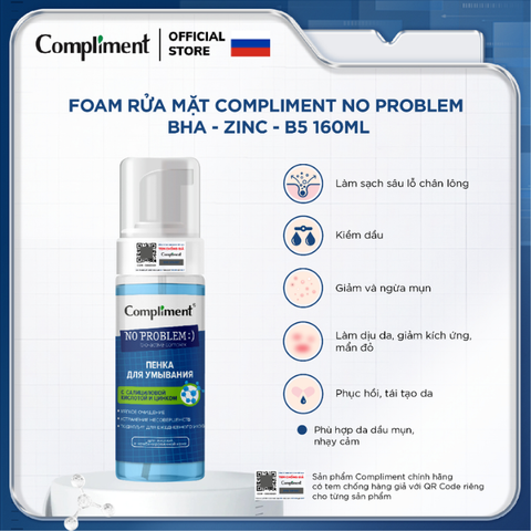  Sữa Rửa Mặt Tạo Bọt Kiềm Dầu Hỗ Trợ Giảm Mụn Compliment No Problem BHA - ZinC - B5 