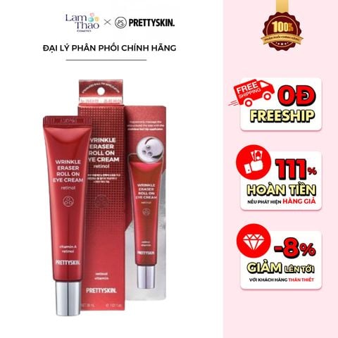  Kem Mắt Hỗ Trợ Cải Thiện Nếp Nhăn Dưỡng Trắng Vùng Mắt Pretty Skin Wrinkle Eraser Roll On Eye Cream Vitamin A Retinol 