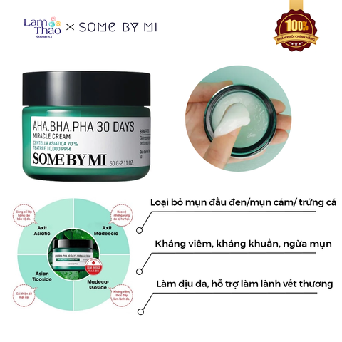  Kem Dưỡng Hỗ Trợ Giảm Mụn Some By Mi AHA-BHA-PHA 30 Days Miracle Cream 