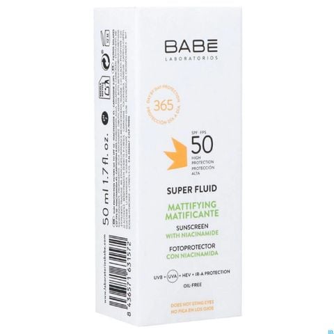  Kem Chống Nắng Kiểm Soát Dầu Cho Da Dầu Mụn Laboratorios BABE Super Fluid Mattifying Sunscreen SPF50 