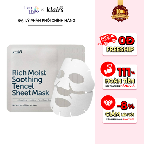  Mặt Nạ Dưỡng Ẩm Làm Dịu Da Klairs Rich Moist Soothing Tencel Sheet Mask 
