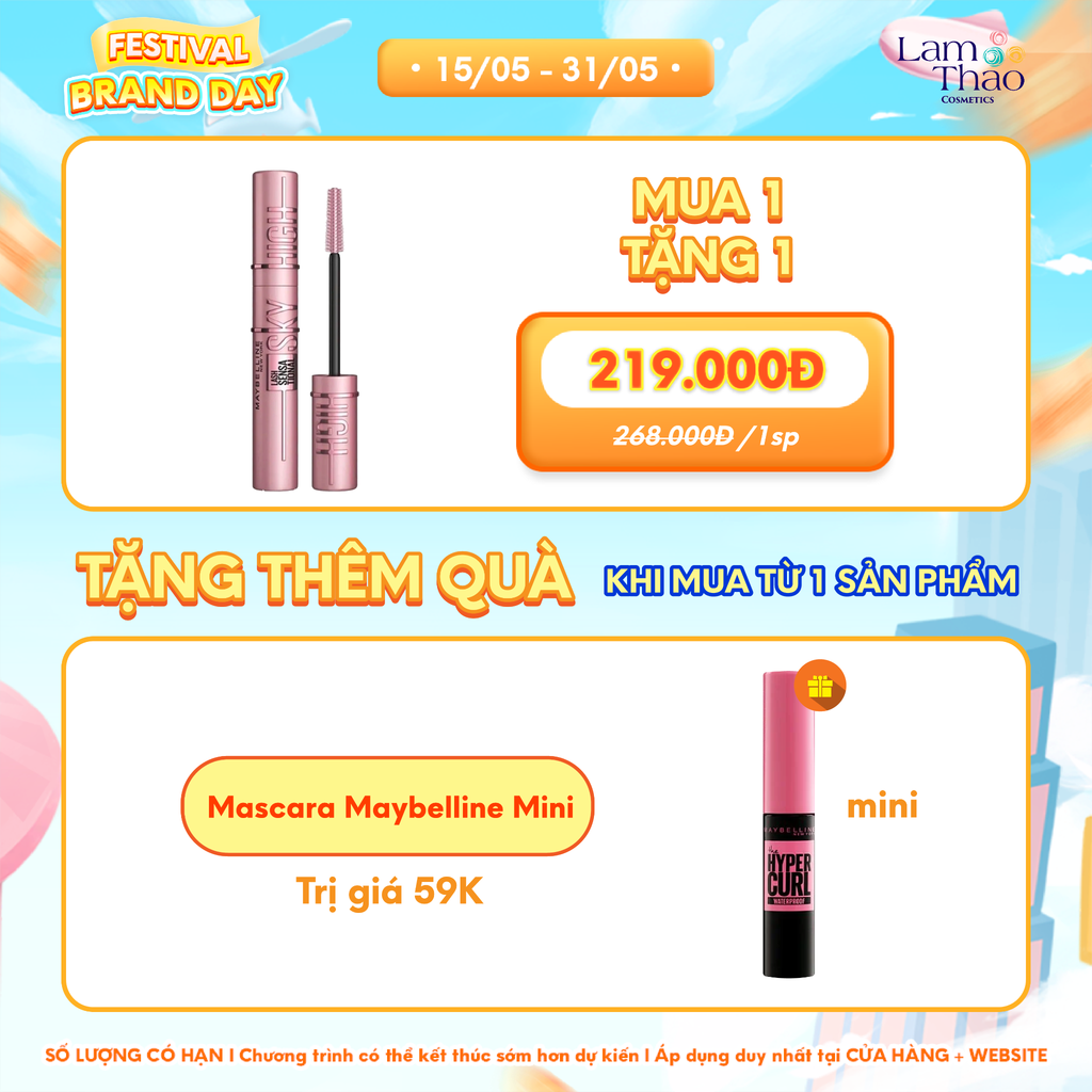 [MUA 1 TẶNG 1 MASCARA MINI] Mascara Làm Dài Và Dày Mi Maybelline Lash Sensational Sky High Waterproof Mascara Makeup