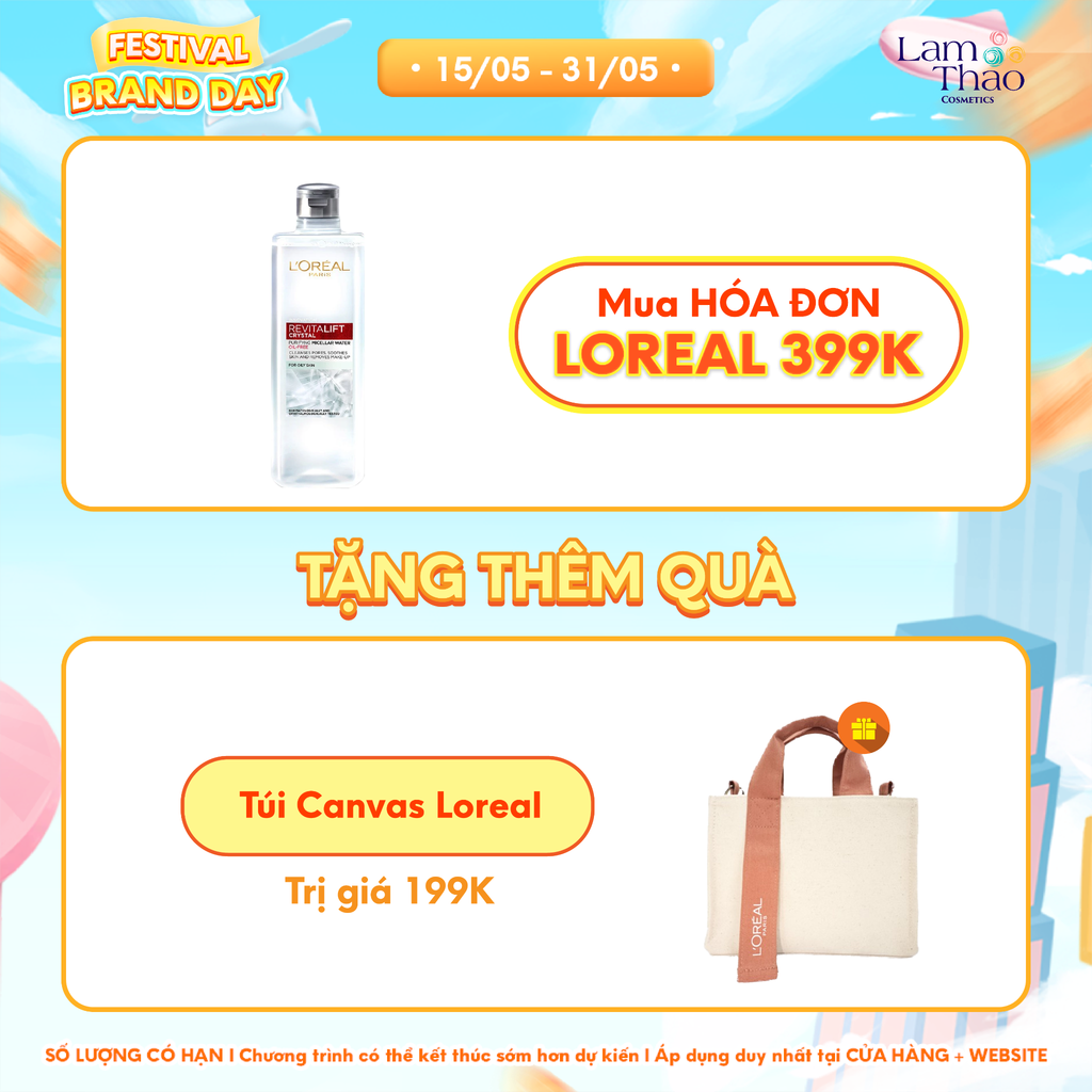 [HĐ LOREAL 399K TẶNG TÚI CANVAS LOREAL] Nước Tẩy Trang Dành Cho Da Dầu Loreal Revitalift Crystal Purifying Micellar Water For Oily Skin