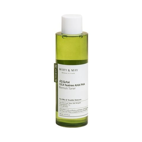  Nước Hoa Hồng Thuần Chay Ngăn Ngừa Mụn Mary & May Vegan Cica Tea Tree AHA PHA Blemish Toner 