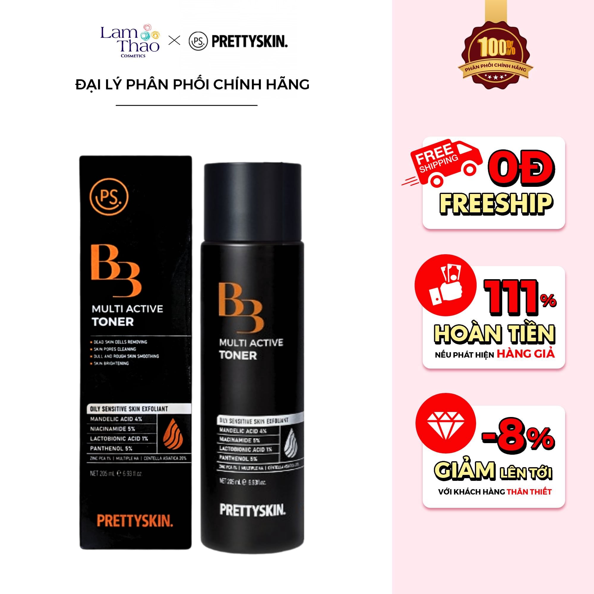 Nước Hoa Hồng Dưỡng Da Trắng Sáng Pretty Skin B3 Multi Active Toner