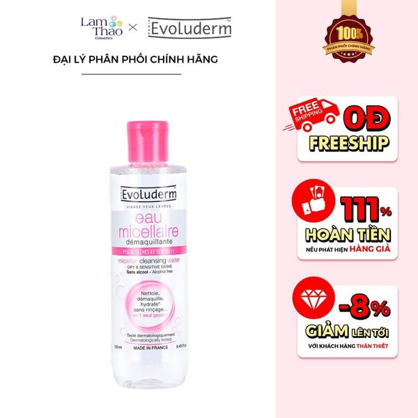 [MUA SIZE 500ML TẶNG BTT EVOLUDERM] Nước Tẩy Trang Chiết Xuất Cotton Cho Da Khô Và Nhạy Cảm Evoluderm Micellar Cleansing Water Dry & Sensitive Skins