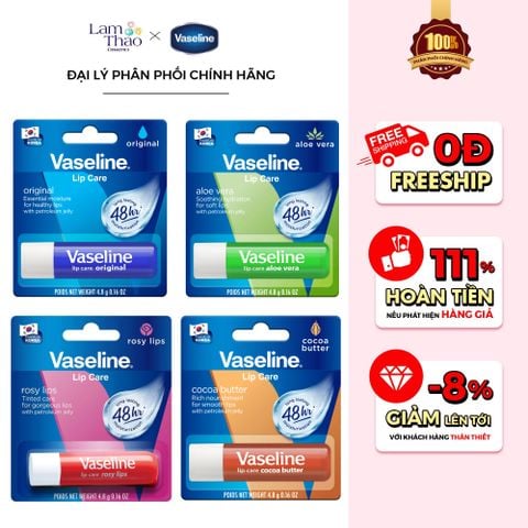 [MUA 2 SON DƯỠNG VASELINE TẶNG 01 LY GIỮ NHIỆT]  Son Dưỡng Thỏi Mềm Môi Vaseline Lip Care 