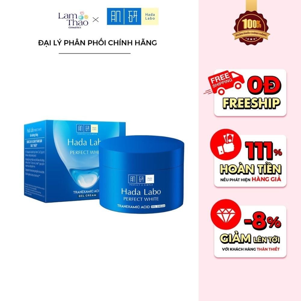 [HĐ 149K Hada Labo tặng Gối ôm Hada Labo] Gel Dưỡng Sáng Da Chuyên Sâu, Hỗ Trợ Giảm Thâm Sạm Hada Labo Perfect White Tranexamic Acid Gel Cream