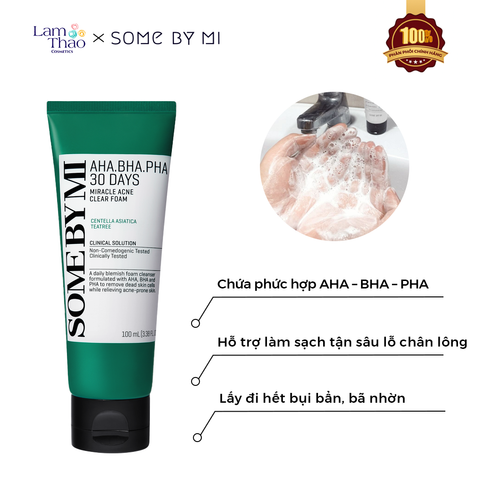  Sữa Rửa Mặt Hỗ Trợ Giảm Mụn Some By Mi AHA-BHA-PHA 30 Days Miracle Acne Clear Foam 
