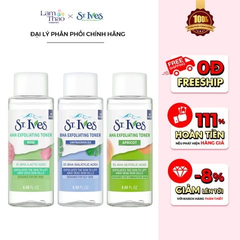  [MUA 2 SP ST.IVES BẤT KÌ TẶNG 1 GẤU BÔNG CAPYBARA]  Nước Hoa Hồng Tấy Tế Bào Chết Và Cấp Ẩm St.Ives Toner 