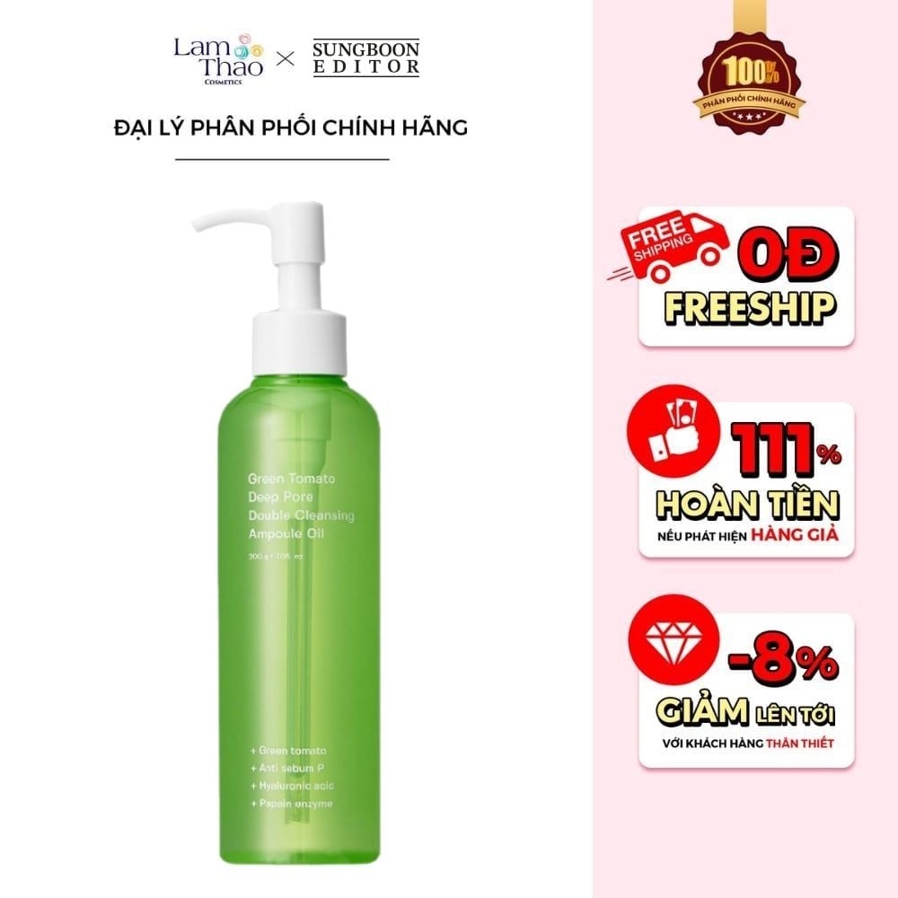 Dầu Tẩy Trang Chiết Xuất Cà Chua Xanh Sungboon Editor Green Tomato Deep Pore Double Cleansing Ampoule Oil