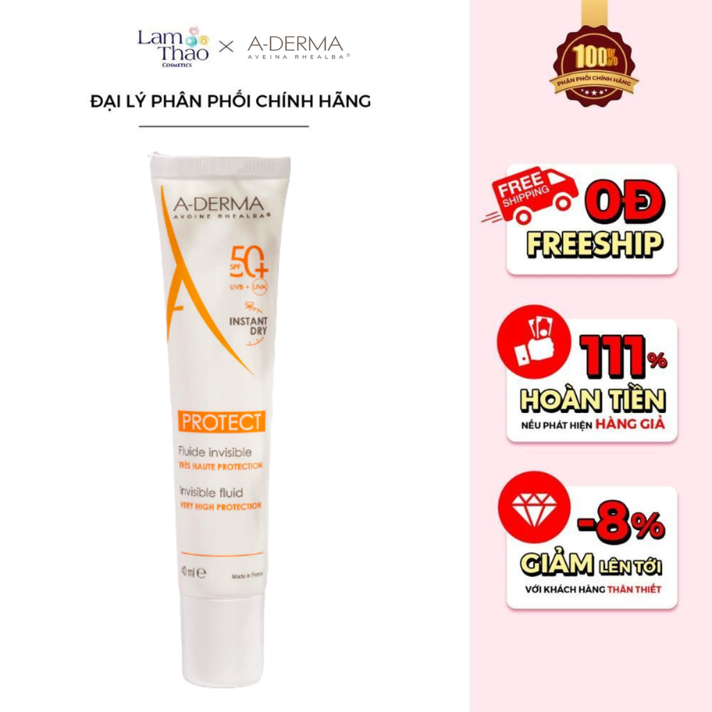 Kem Chống Nắng Dành Cho Da Nhạy Cảm A-Derma Protect Invisible Fluid Very High Protection SPF50 40ml