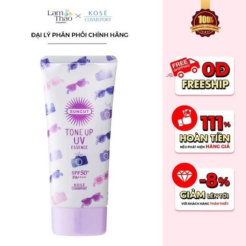  Kem Chống Nắng Nâng Tone Hiệu Ứng Trong Suốt Kose Suncut Tone Up UV Essence SPF50+ PA++++ 
