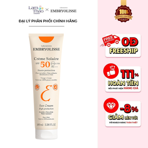  Kem Chống Nắng Chống UV Phổ Rộng Embryolisse Sun Cream High Protection SPF50 PA++++ 