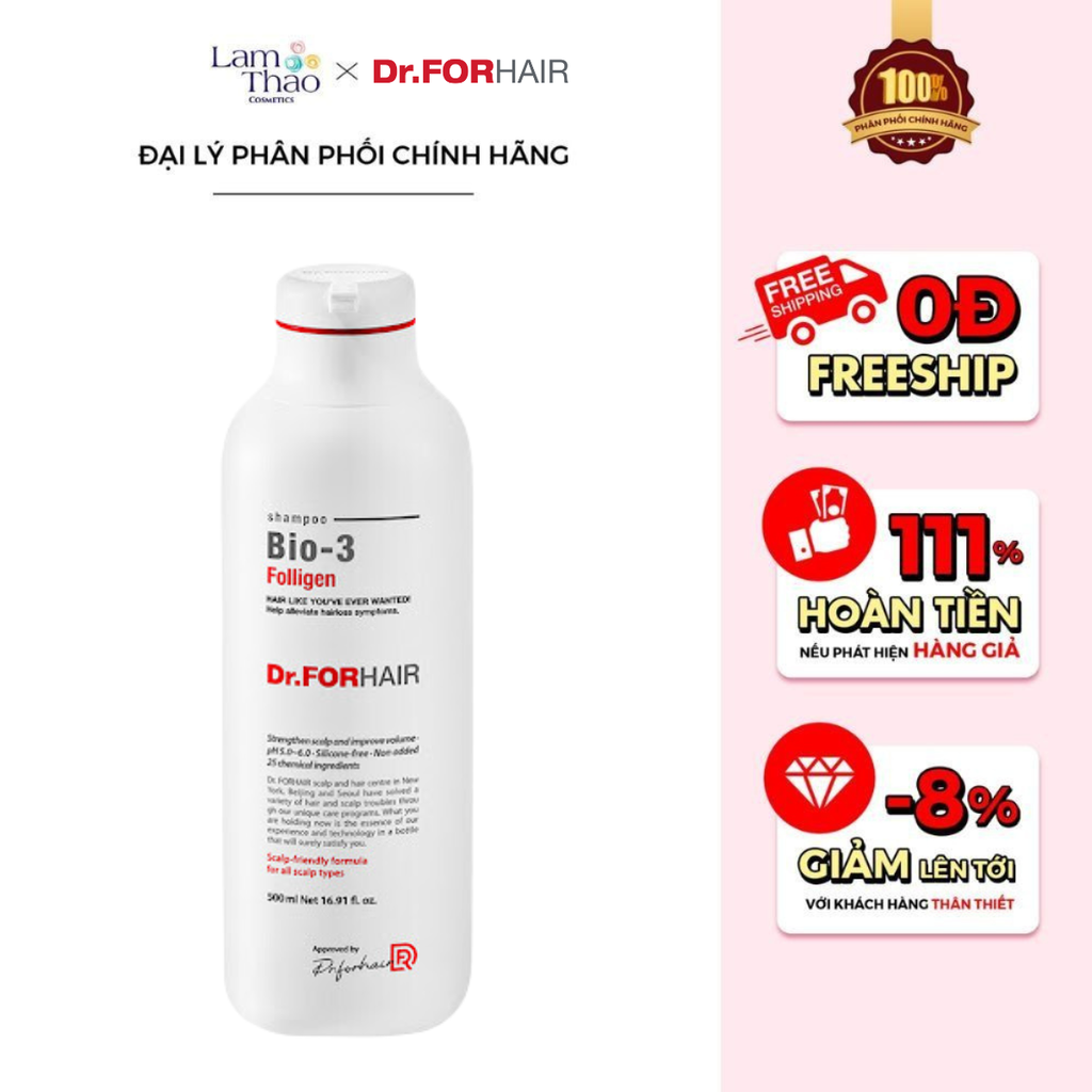 Dầu Gội Ngăn Ngừa Rụng Tóc Chuyên Sâu Dr ForHair Folligen BIO-3 Shampoo