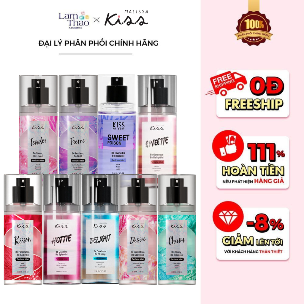 Xịt Thơm Toàn Thân Hương Nước Hoa Malissa Kiss Body Mist 88ml