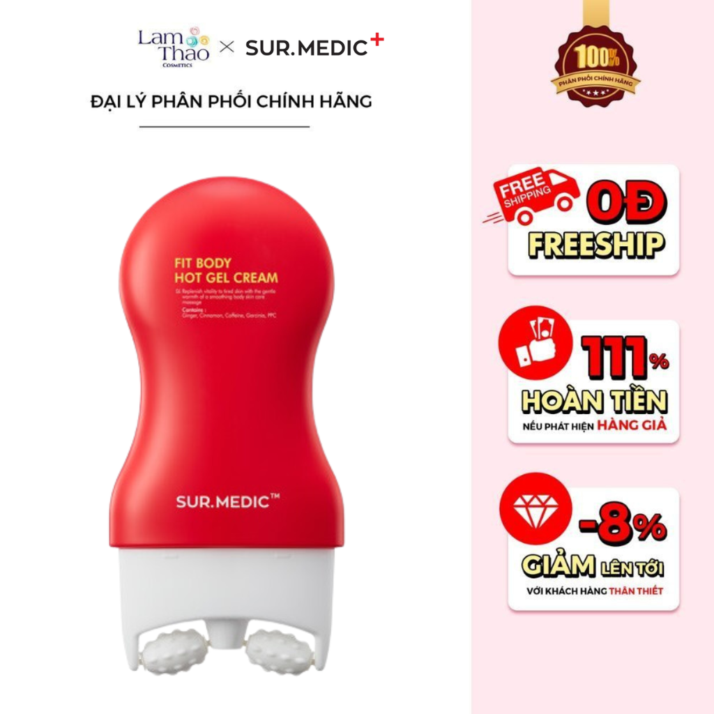 Kem Tan Mỡ, Săn Cơ Kèm Thanh Lăn Massage SurMedic+ Fit Body Hot Gel Cream