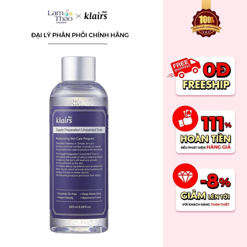  Nước Hoa Hồng Không Mùi Klairs Supple Preparation Unscented Toner 