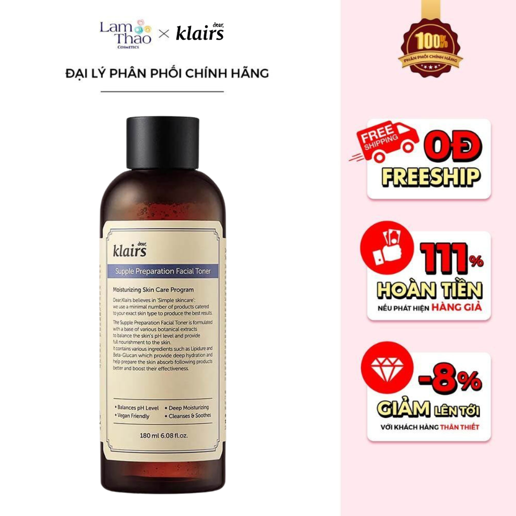 Nước Hoa Hồng Klairs Supple Preparation Facial Toner 180ml