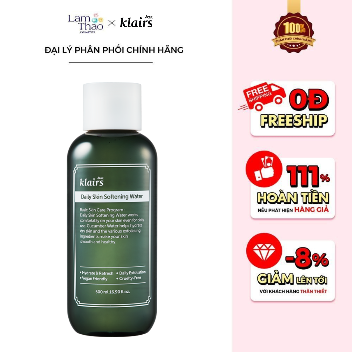 Nước Hoa Hồng Tẩy Da Chết Làm Dịu Da Klairs Daily Skin Softening Water