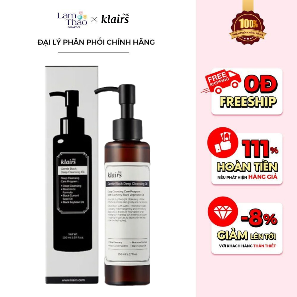 Dầu Tẩy Trang Kiểm Soát Bã Nhờn, Cung Cấp Dưỡng Chất Cho Da Klairs Gentle Black Deep Cleansing Oil